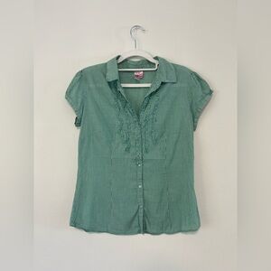 Dolled Up Teal Green Cotton Button-Up Shirt